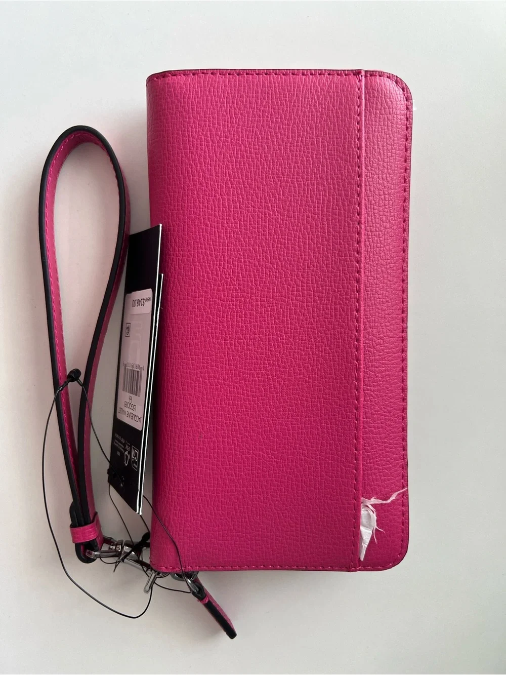 Karl Lagerfeld Hot Pink Leather Zip Wristlet with Charms